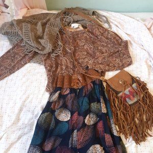 Brown long sleeve paisley shirt